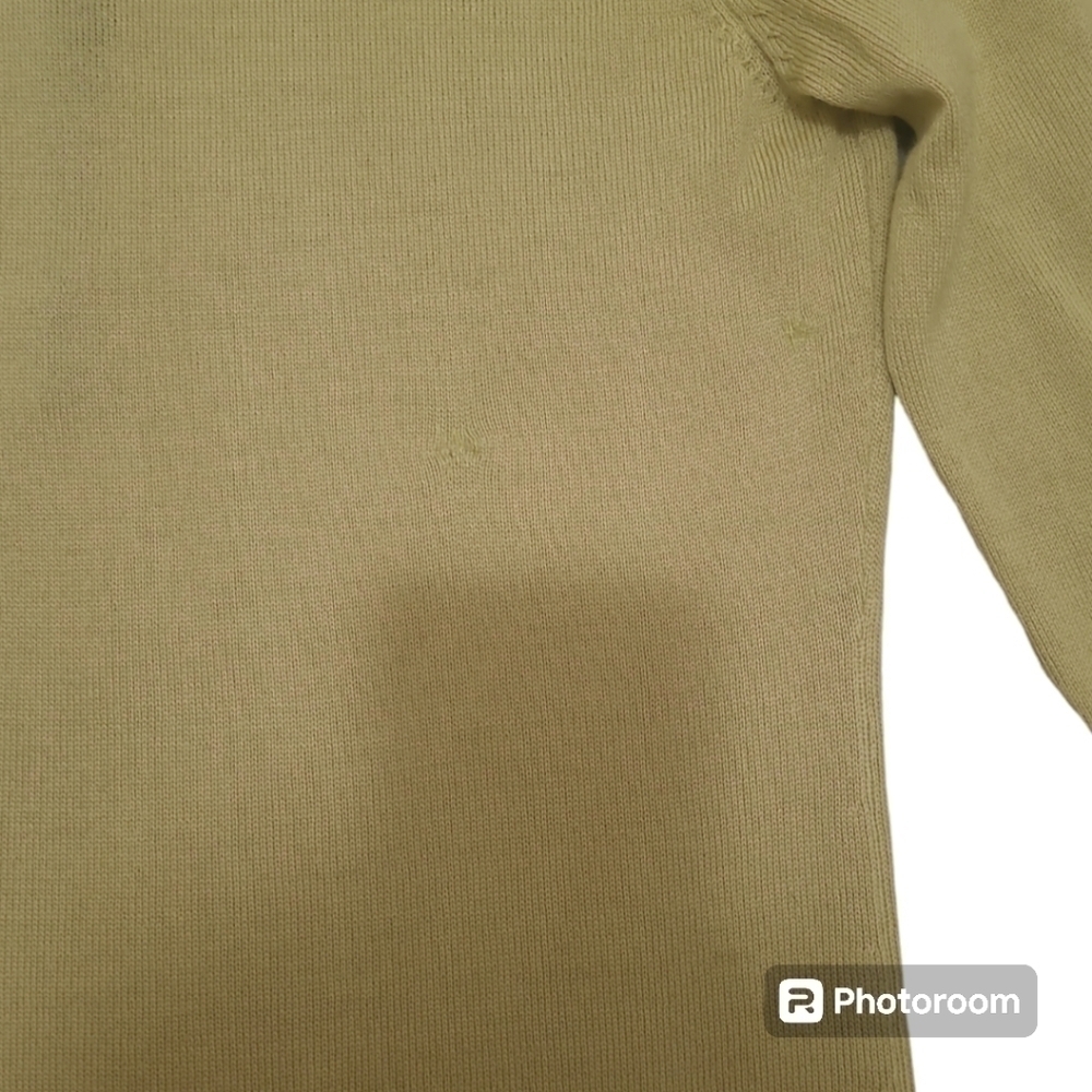 White + Warren Merino Wool Lime Green Sweater Black Leather Trim Size Large - Picture 8 of 13